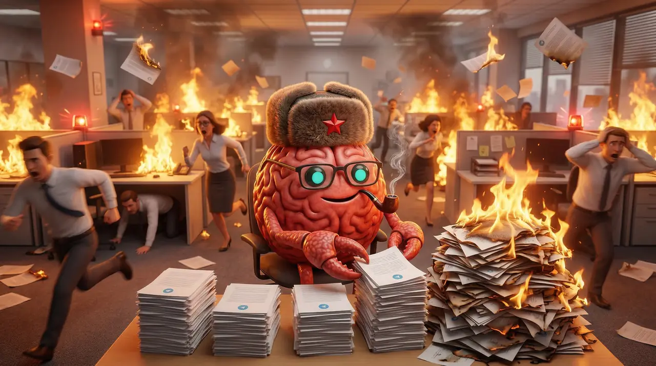3D Clawd Bot в ушанке наводит порядок в отделе продаж Telegram